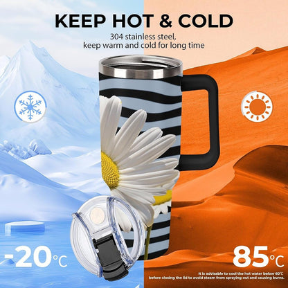 40 Oz Double Insulated Tumblers With Handles Pelican Birds Printed Insulated Tumbler With Straw With Lid Leak-proof Stainless Steel Travel Coffee Mug - Colors A
