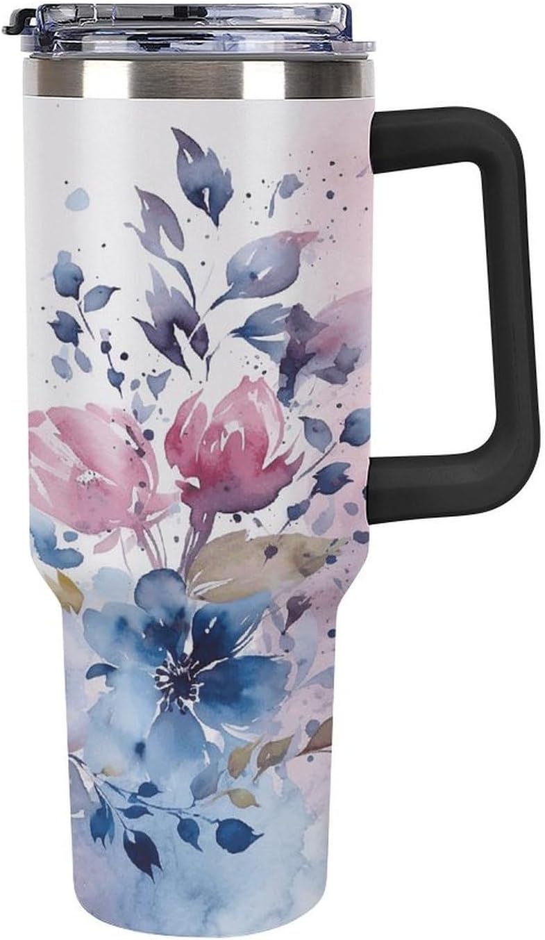 40 Oz Double Insulated Tumblers With Handles Pelican Birds Printed Insulated Tumbler With Straw With Lid Leak-proof Stainless Steel Travel Coffee Mug - Colors A
