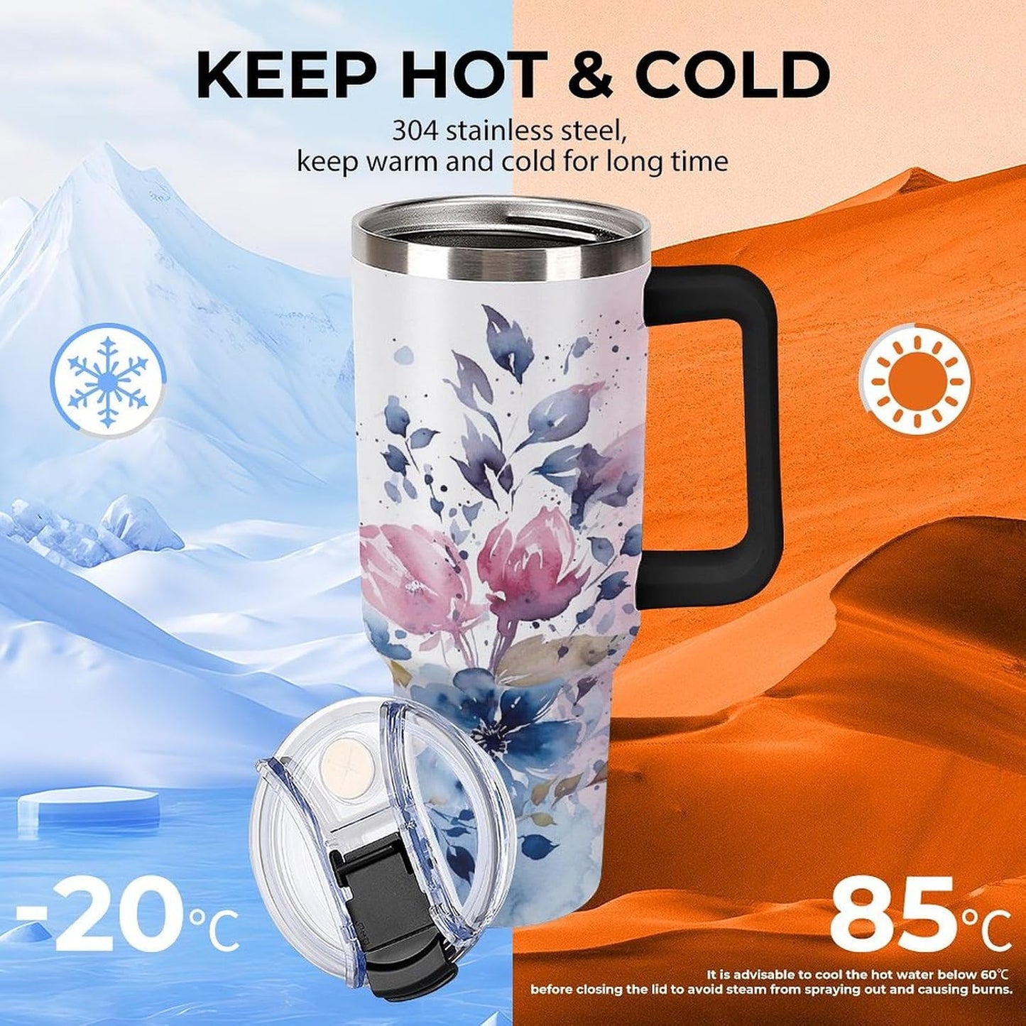 40 Oz Double Insulated Tumblers With Handles Pelican Birds Printed Insulated Tumbler With Straw With Lid Leak-proof Stainless Steel Travel Coffee Mug - Colors A