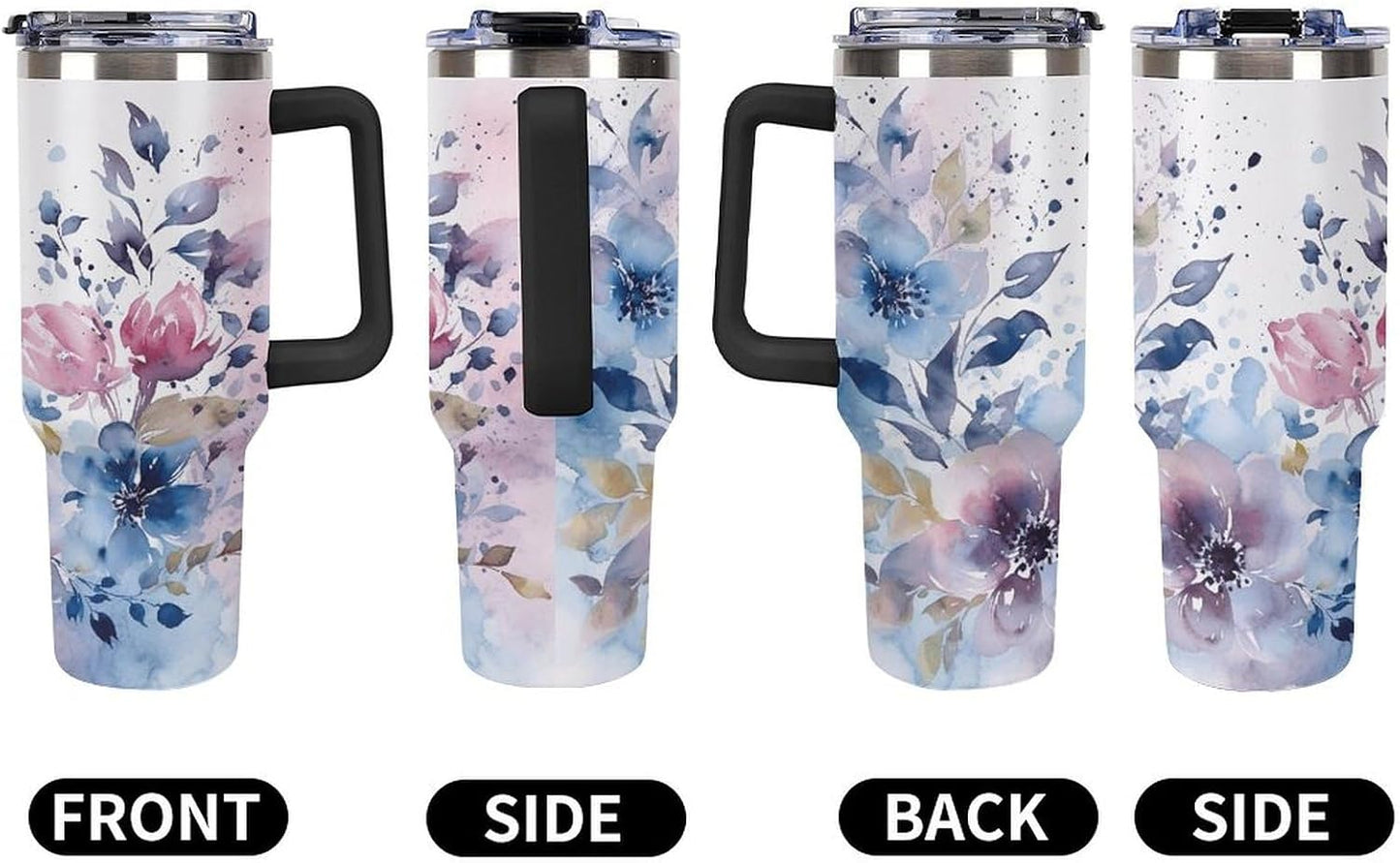 40 Oz Double Insulated Tumblers With Handles Pelican Birds Printed Insulated Tumbler With Straw With Lid Leak-proof Stainless Steel Travel Coffee Mug - Colors A