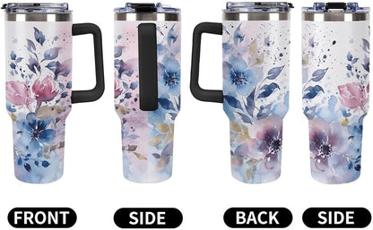 40 Oz Double Insulated Tumblers With Handles Pelican Birds Printed Insulated Tumbler With Straw With Lid Leak-proof Stainless Steel Travel Coffee Mug - Colors A