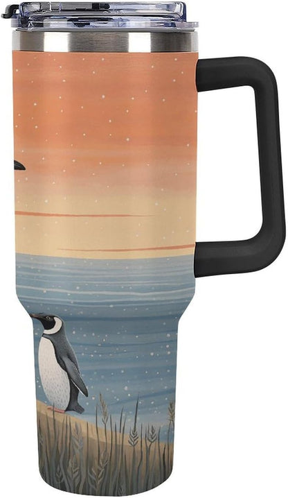 40 Oz Double Insulated Tumblers With Handles Pelican Birds Printed Insulated Tumbler With Straw With Lid Leak-proof Stainless Steel Travel Coffee Mug - Colors A