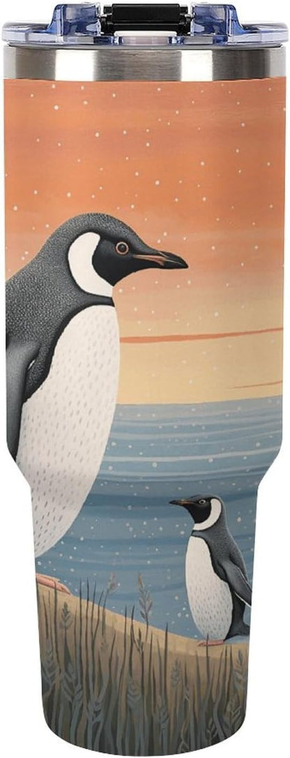 40 Oz Double Insulated Tumblers With Handles Pelican Birds Printed Insulated Tumbler With Straw With Lid Leak-proof Stainless Steel Travel Coffee Mug - Colors A