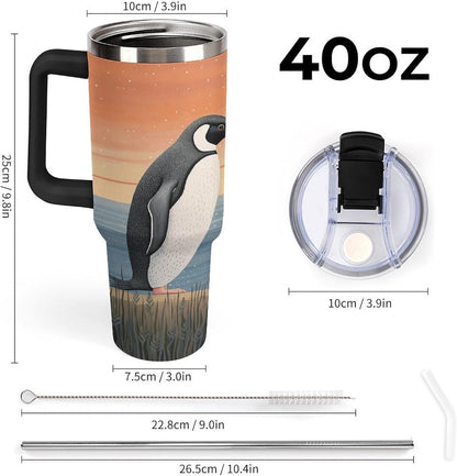 40 Oz Double Insulated Tumblers With Handles Pelican Birds Printed Insulated Tumbler With Straw With Lid Leak-proof Stainless Steel Travel Coffee Mug - Colors A