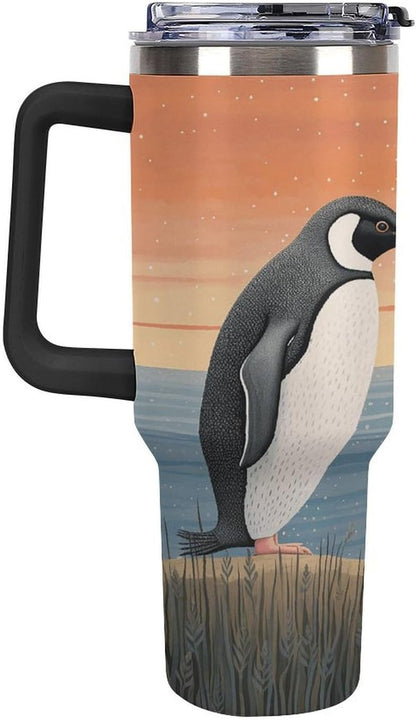 40 Oz Double Insulated Tumblers With Handles Pelican Birds Printed Insulated Tumbler With Straw With Lid Leak-proof Stainless Steel Travel Coffee Mug - Colors A