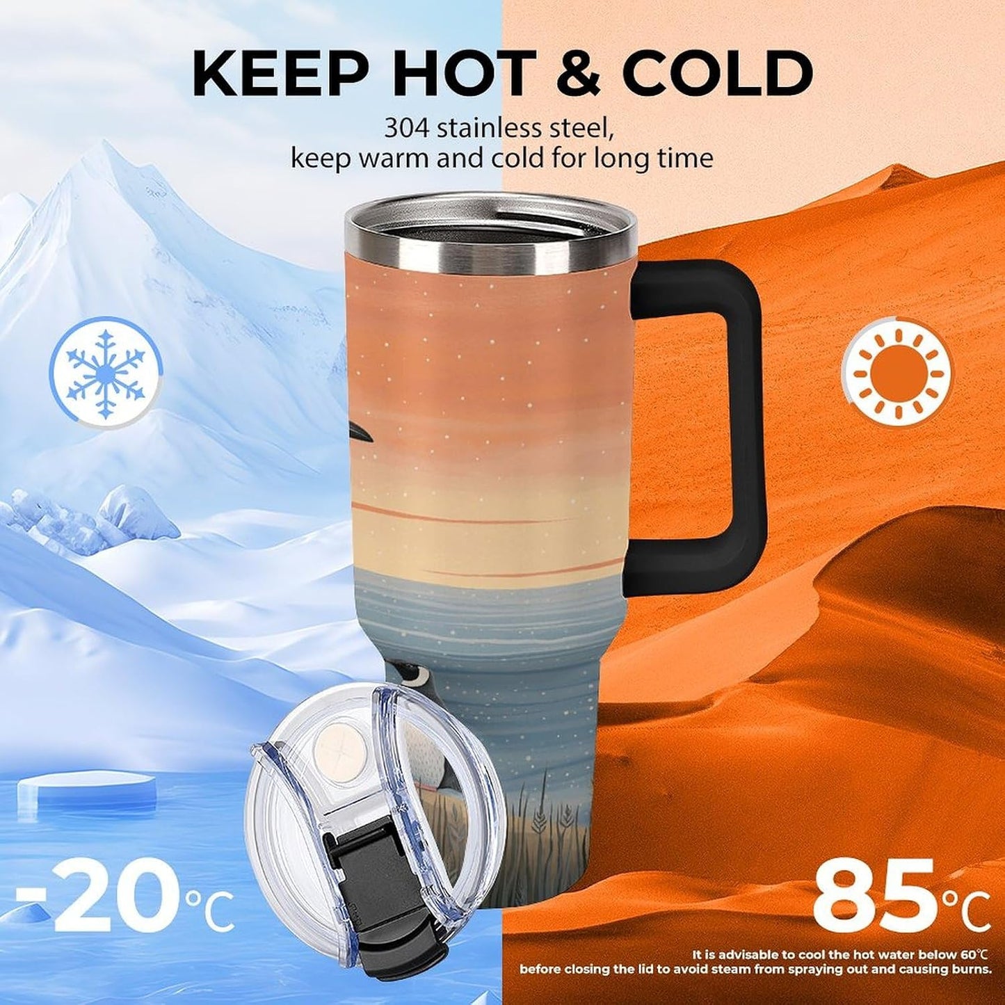 40 Oz Double Insulated Tumblers With Handles Pelican Birds Printed Insulated Tumbler With Straw With Lid Leak-proof Stainless Steel Travel Coffee Mug - Colors A