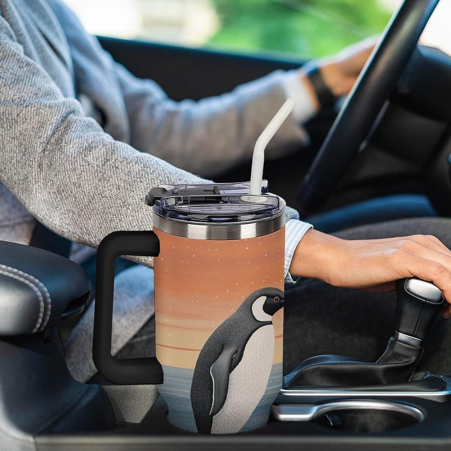40 Oz Double Insulated Tumblers With Handles Pelican Birds Printed Insulated Tumbler With Straw With Lid Leak-proof Stainless Steel Travel Coffee Mug - Colors A
