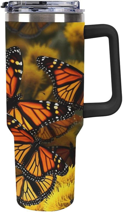 40 Oz Double Insulated Tumblers With Handles Pelican Birds Printed Insulated Tumbler With Straw With Lid Leak-proof Stainless Steel Travel Coffee Mug - Colors A