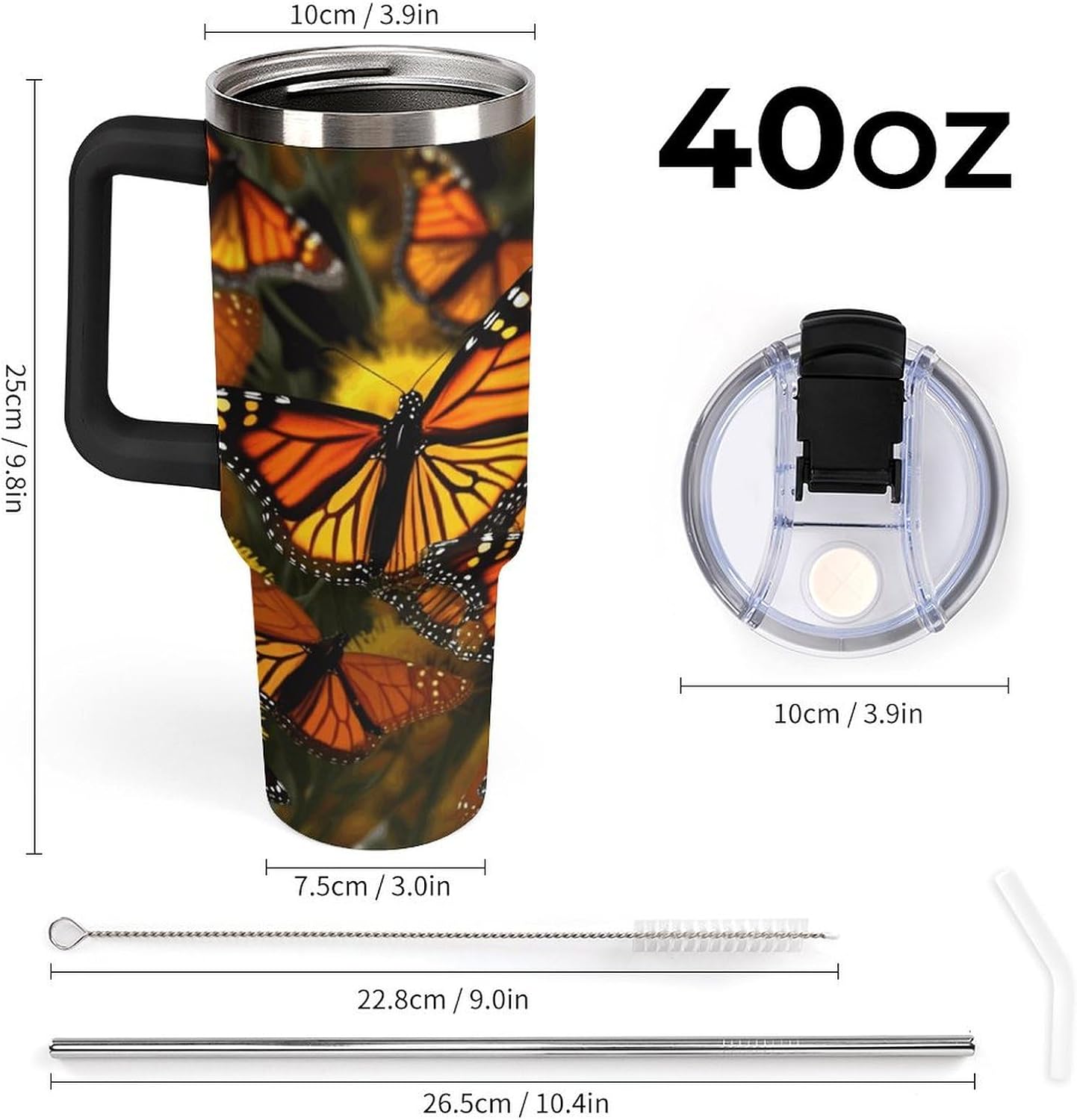40 Oz Double Insulated Tumblers With Handles Pelican Birds Printed Insulated Tumbler With Straw With Lid Leak-proof Stainless Steel Travel Coffee Mug - Colors A