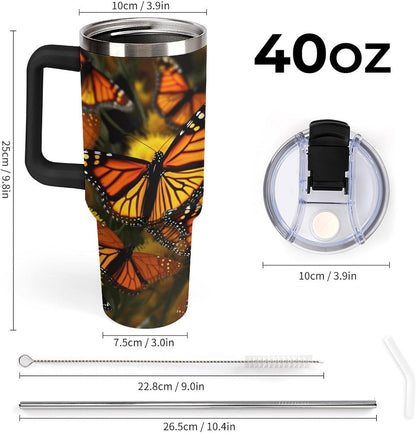 40 Oz Double Insulated Tumblers With Handles Pelican Birds Printed Insulated Tumbler With Straw With Lid Leak-proof Stainless Steel Travel Coffee Mug - Colors A