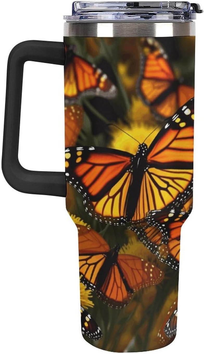 40 Oz Double Insulated Tumblers With Handles Pelican Birds Printed Insulated Tumbler With Straw With Lid Leak-proof Stainless Steel Travel Coffee Mug - Colors A