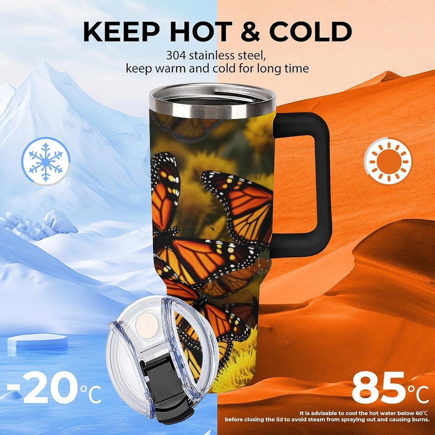 40 Oz Double Insulated Tumblers With Handles Pelican Birds Printed Insulated Tumbler With Straw With Lid Leak-proof Stainless Steel Travel Coffee Mug - Colors A