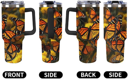40 Oz Double Insulated Tumblers With Handles Pelican Birds Printed Insulated Tumbler With Straw With Lid Leak-proof Stainless Steel Travel Coffee Mug - Colors A