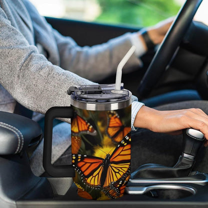 40 Oz Double Insulated Tumblers With Handles Pelican Birds Printed Insulated Tumbler With Straw With Lid Leak-proof Stainless Steel Travel Coffee Mug - Colors A