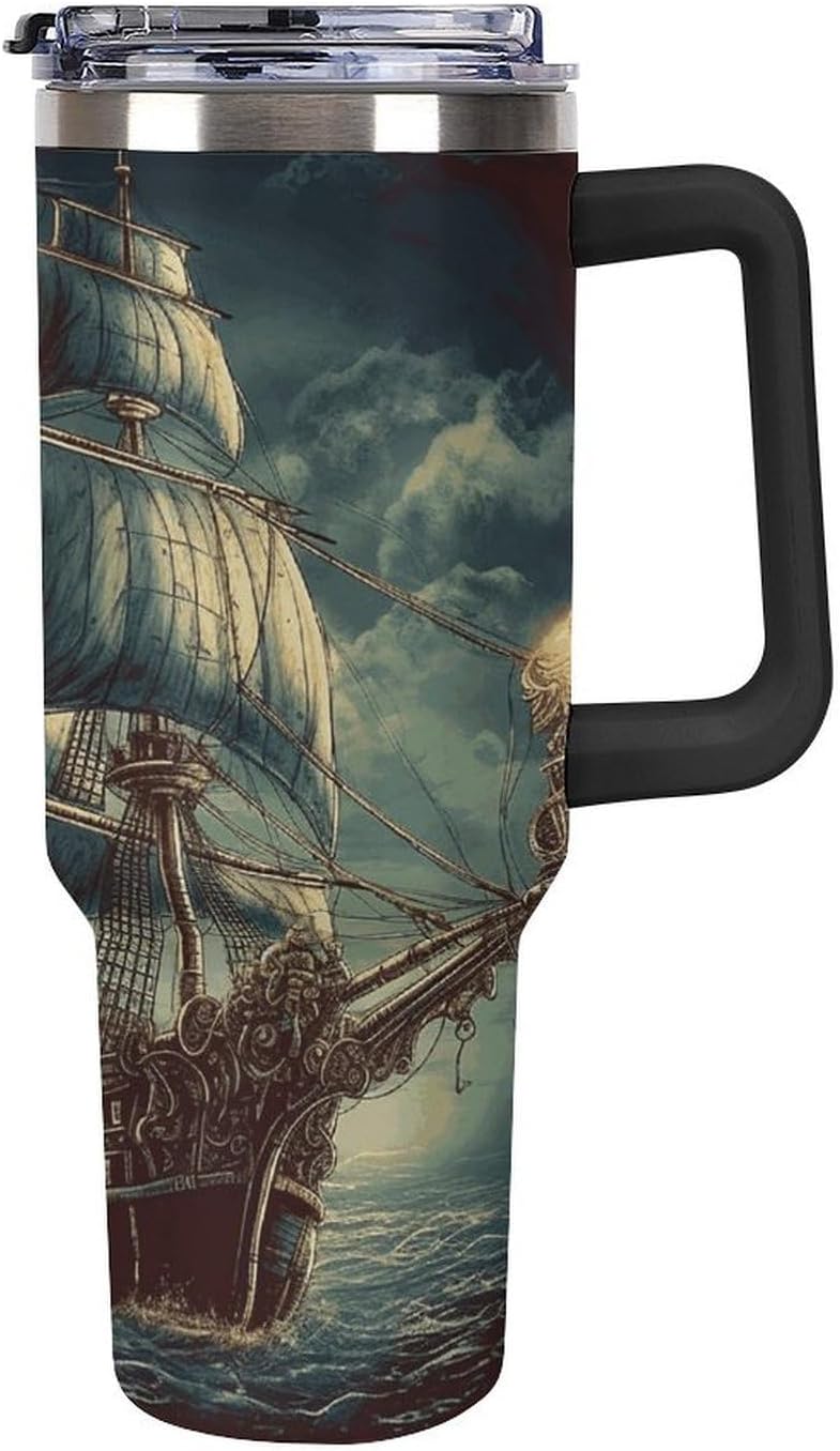 40 Oz Double Insulated Tumblers With Handles Pelican Birds Printed Insulated Tumbler With Straw With Lid Leak-proof Stainless Steel Travel Coffee Mug - Colors A