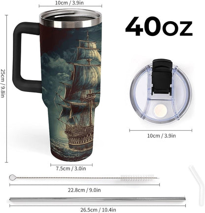 40 Oz Double Insulated Tumblers With Handles Pelican Birds Printed Insulated Tumbler With Straw With Lid Leak-proof Stainless Steel Travel Coffee Mug - Colors A