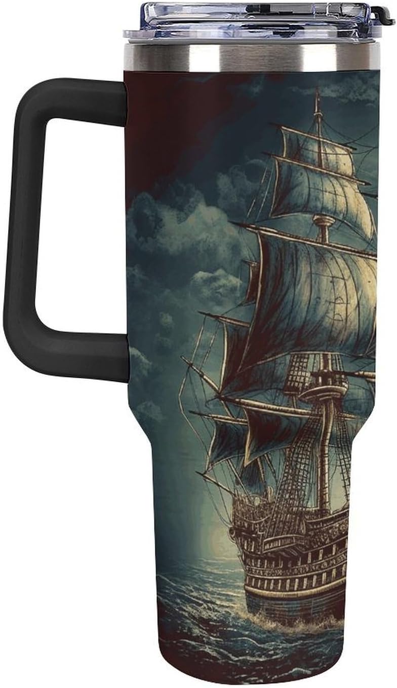 40 Oz Double Insulated Tumblers With Handles Pelican Birds Printed Insulated Tumbler With Straw With Lid Leak-proof Stainless Steel Travel Coffee Mug - Colors A