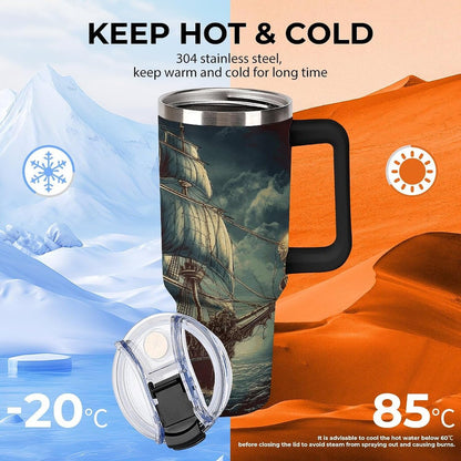 40 Oz Double Insulated Tumblers With Handles Pelican Birds Printed Insulated Tumbler With Straw With Lid Leak-proof Stainless Steel Travel Coffee Mug - Colors A