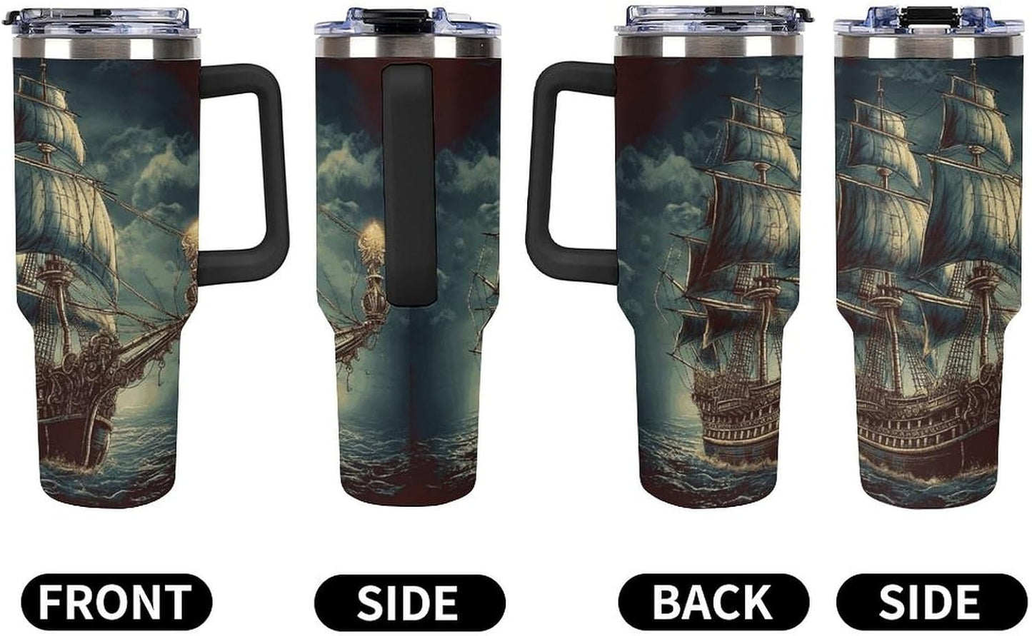 40 Oz Double Insulated Tumblers With Handles Pelican Birds Printed Insulated Tumbler With Straw With Lid Leak-proof Stainless Steel Travel Coffee Mug - Colors A
