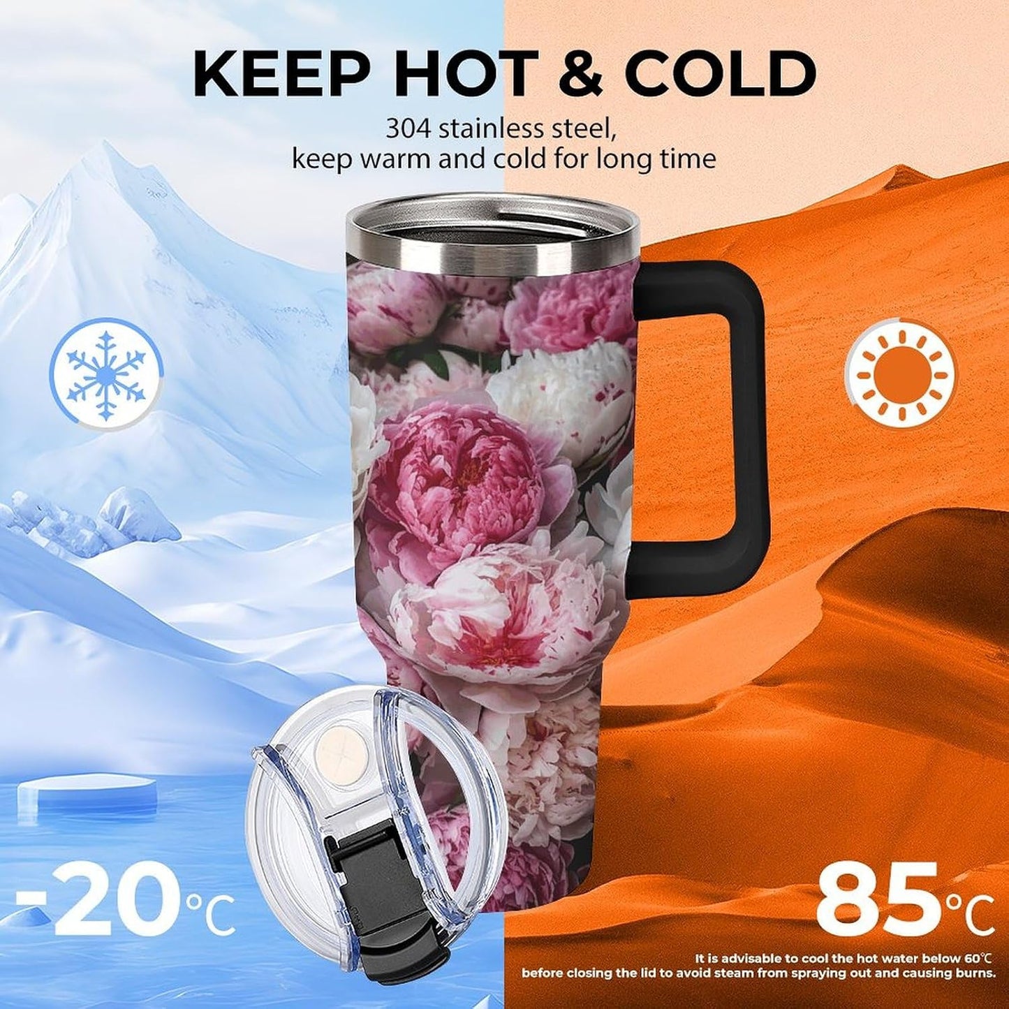 40 Oz Double Insulated Tumblers With Handles Pelican Birds Printed Insulated Tumbler With Straw With Lid Leak-proof Stainless Steel Travel Coffee Mug - Colors A
