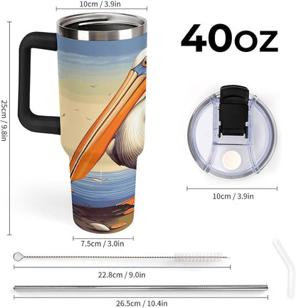 40 Oz Double Insulated Tumblers With Handles Pelican Birds Printed Insulated Tumbler With Straw With Lid Leak-proof Stainless Steel Travel Coffee Mug - Colors A
