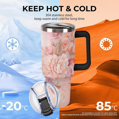 40 Oz Double Insulated Tumblers With Handles Pelican Birds Printed Insulated Tumbler With Straw With Lid Leak-proof Stainless Steel Travel Coffee Mug - Colors A