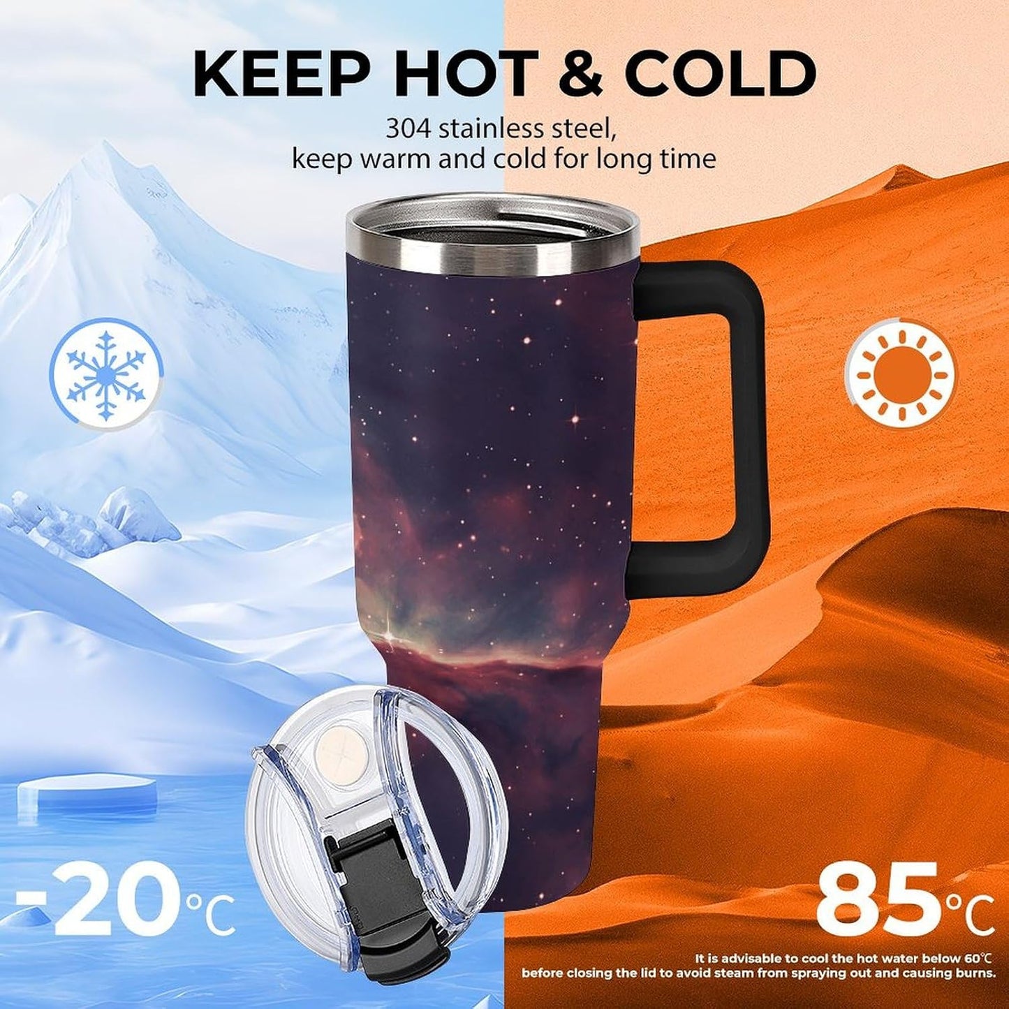40 Oz Double Insulated Tumblers With Handles Pelican Birds Printed Insulated Tumbler With Straw With Lid Leak-proof Stainless Steel Travel Coffee Mug - Colors A