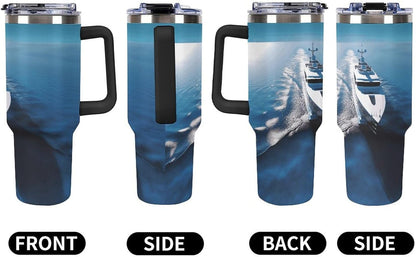 40 Oz Double Insulated Tumblers With Handles Pelican Birds Printed Insulated Tumbler With Straw With Lid Leak-proof Stainless Steel Travel Coffee Mug - Colors A