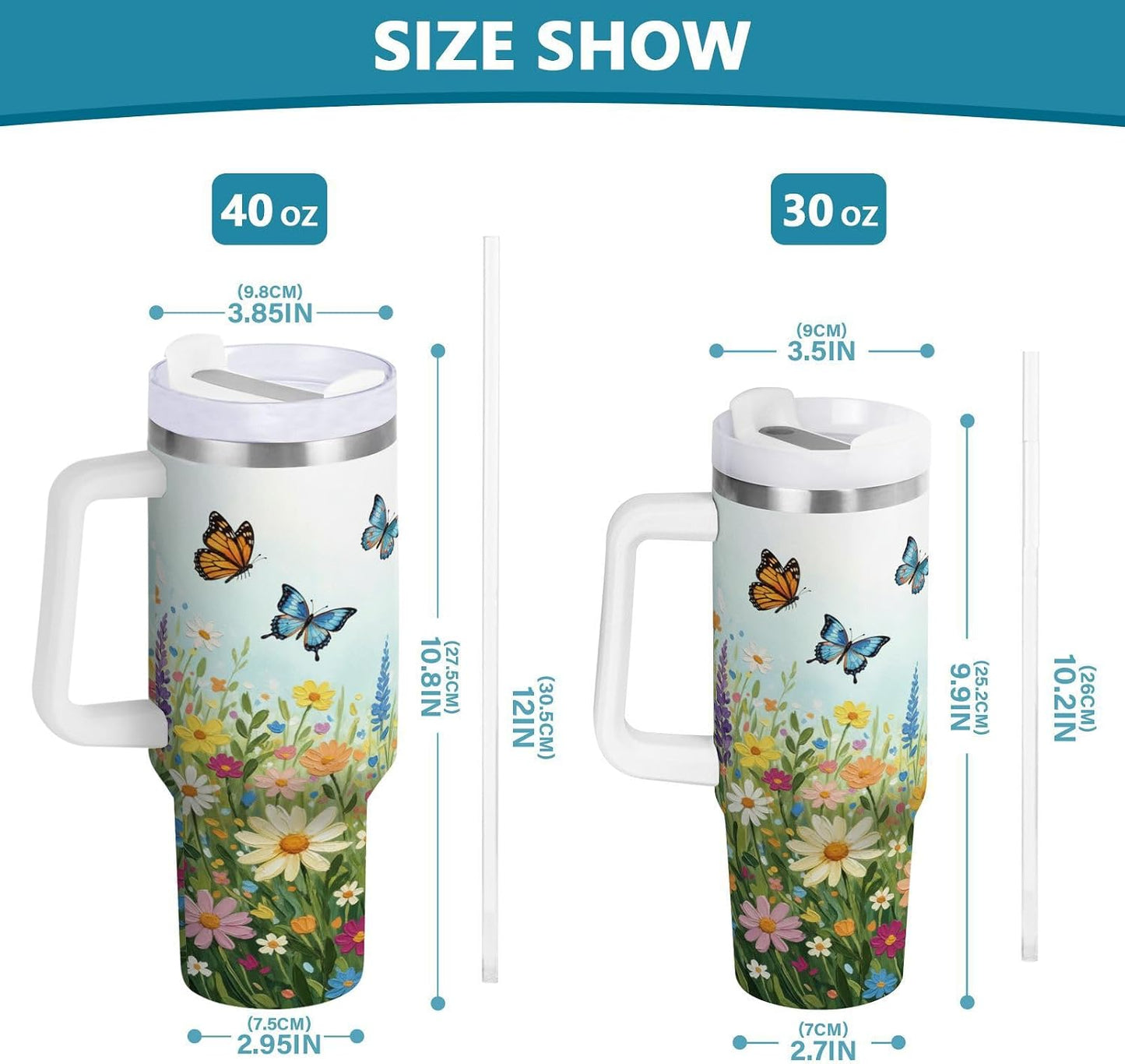 Pink Rose Floral Roses 30 oz Tumbler with Handle and Straw Lid, Insulated Stainless Steel Water Bottle Portable Travel Coffee Tea Mug Cup