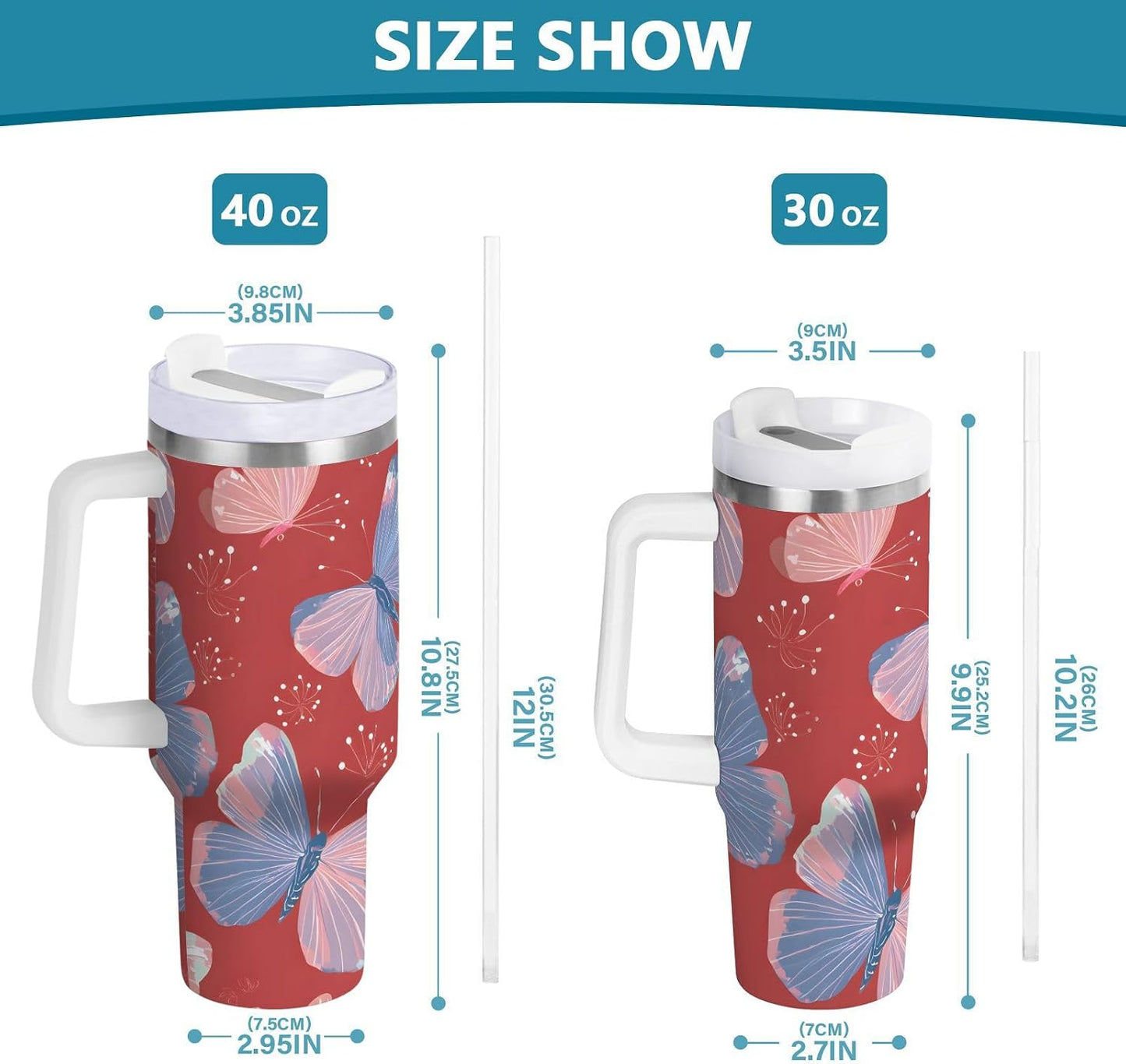 Pink Rose Floral Roses 30 oz Tumbler with Handle and Straw Lid, Insulated Stainless Steel Water Bottle Portable Travel Coffee Tea Mug Cup
