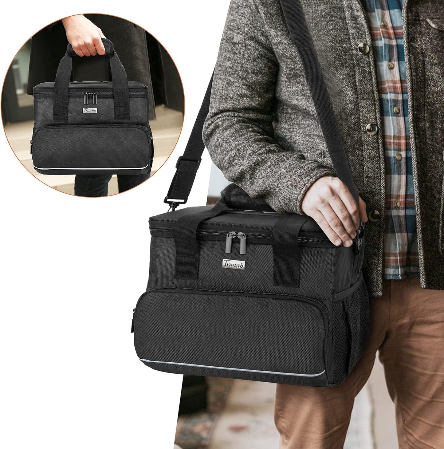 6-Cup Drink Carrier for Delivery Insulated Tote Bag, Black | Adjustable Dividers, Handle & Shoulder Strap,Reusable for Beverages,Food Take Out,Outdoors