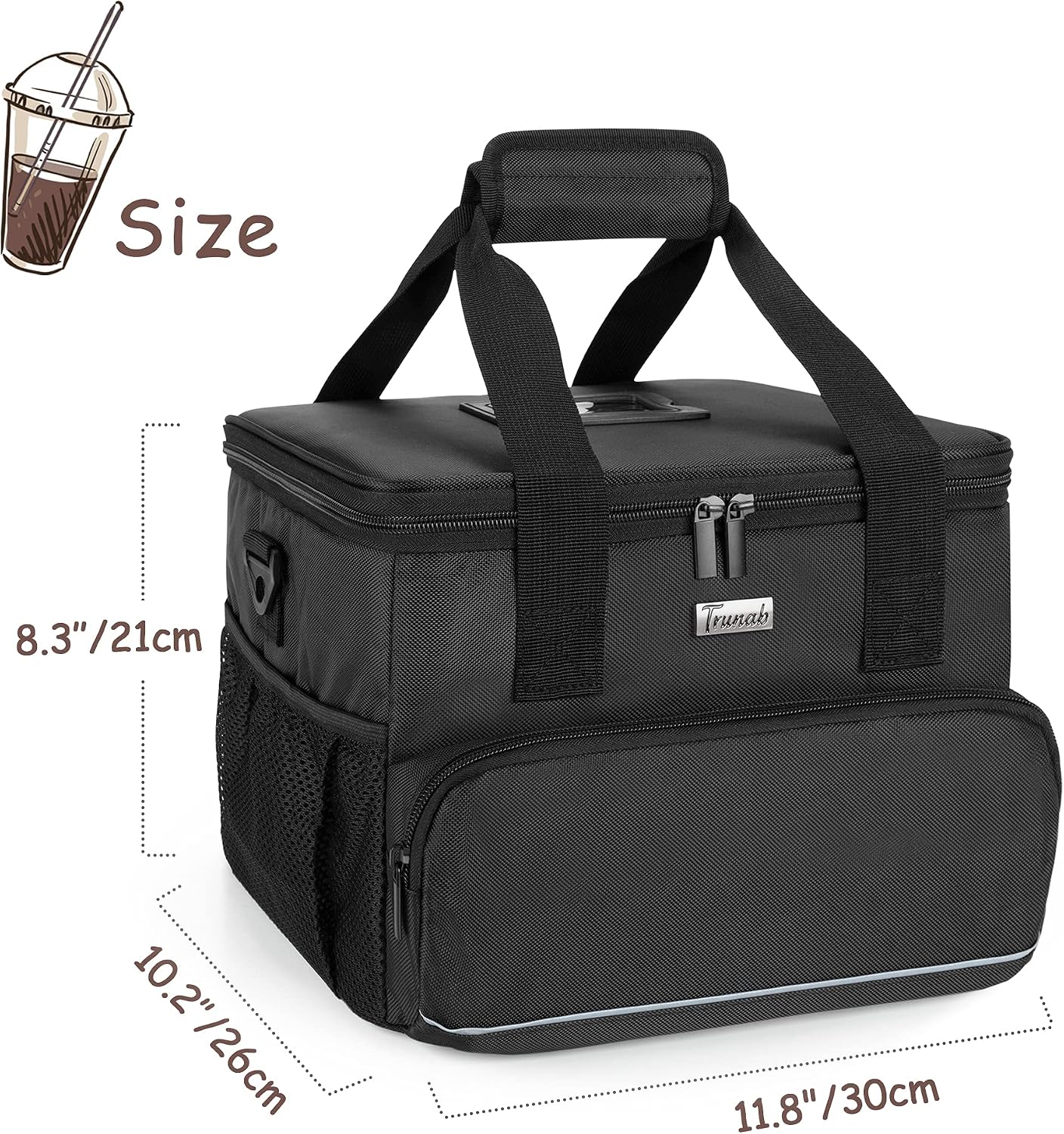 6-Cup Drink Carrier for Delivery Insulated Tote Bag, Black | Adjustable Dividers, Handle & Shoulder Strap,Reusable for Beverages,Food Take Out,Outdoors
