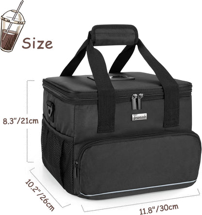 6-Cup Drink Carrier for Delivery Insulated Tote Bag, Black | Adjustable Dividers, Handle & Shoulder Strap,Reusable for Beverages,Food Take Out,Outdoors