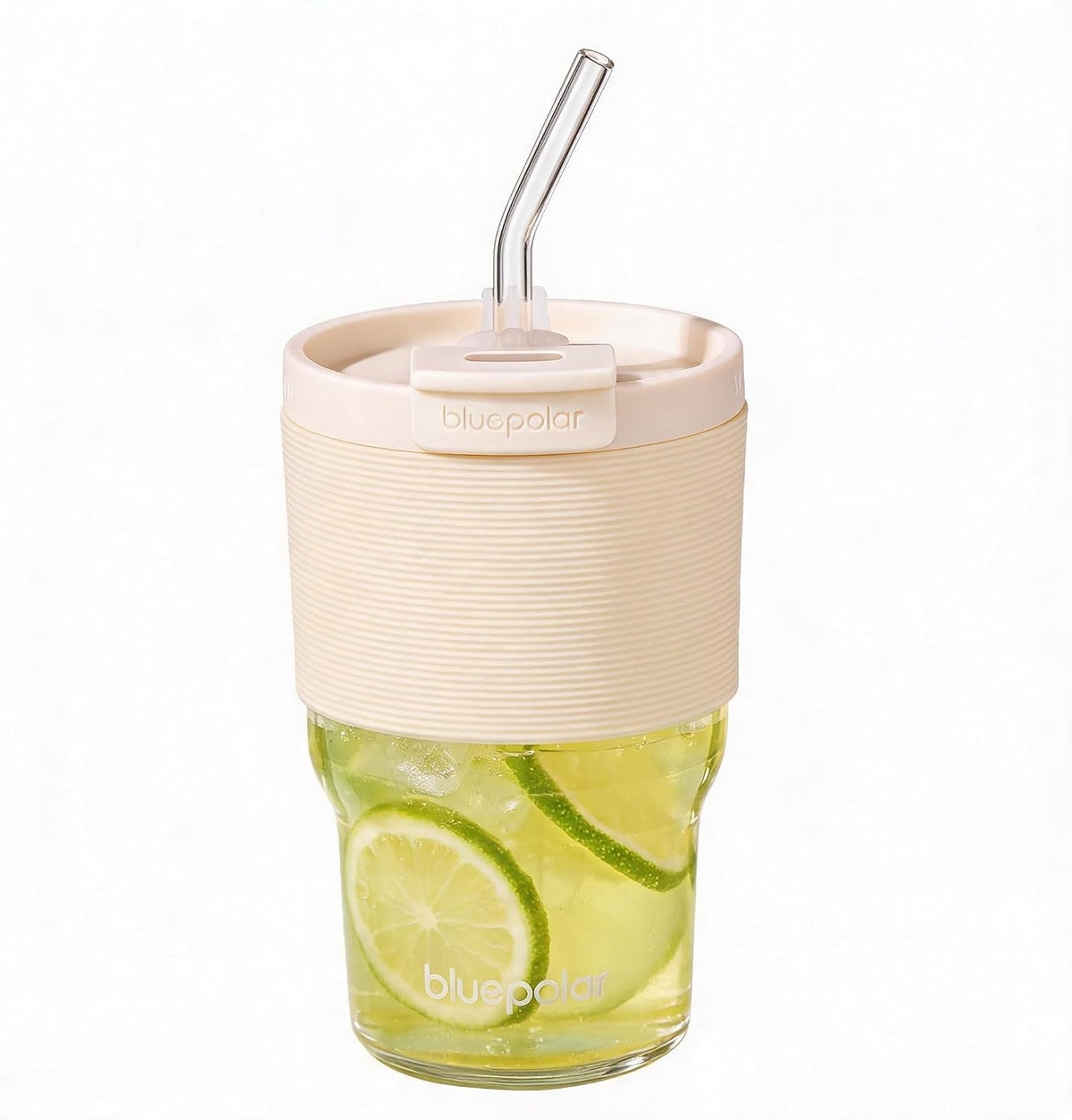 16oz/480ml Iced Coffee Cups With Lids And Straws,Reusable Leakproof Glass Tumbler,Water Bottles,Cold Brew,Drinking Jars For Juicing,Matcha,Tea,Smoothie For Travel,Office (Off-White)