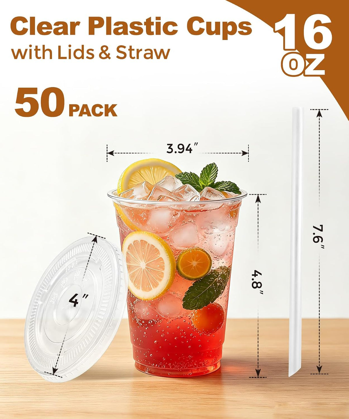 Ginkgo 50 Pack 20 oz Plastic Iced Coffee Cups with Lids and Straws
