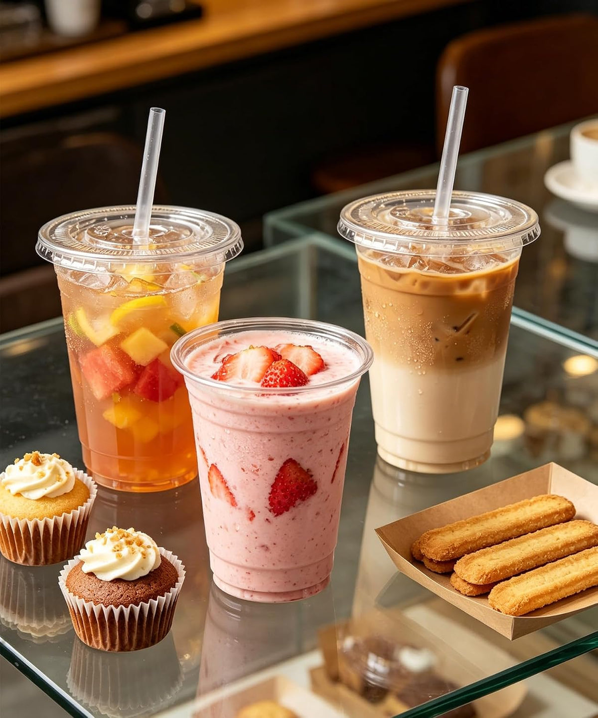 Ginkgo 50 Pack 20 oz Plastic Iced Coffee Cups with Lids and Straws