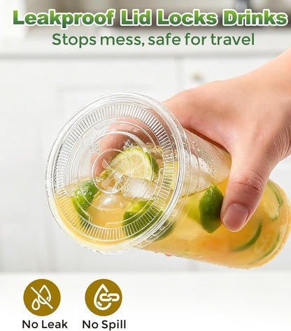 Ginkgo 50 Pack 20 oz Plastic Iced Coffee Cups with Lids and Straws