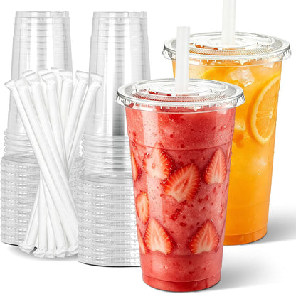 Ginkgo 50 Pack 20 oz Plastic Iced Coffee Cups with Lids and Straws