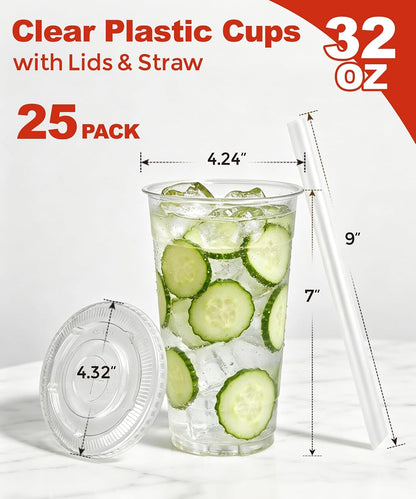 Ginkgo 50 Pack 20 oz Plastic Iced Coffee Cups with Lids and Straws