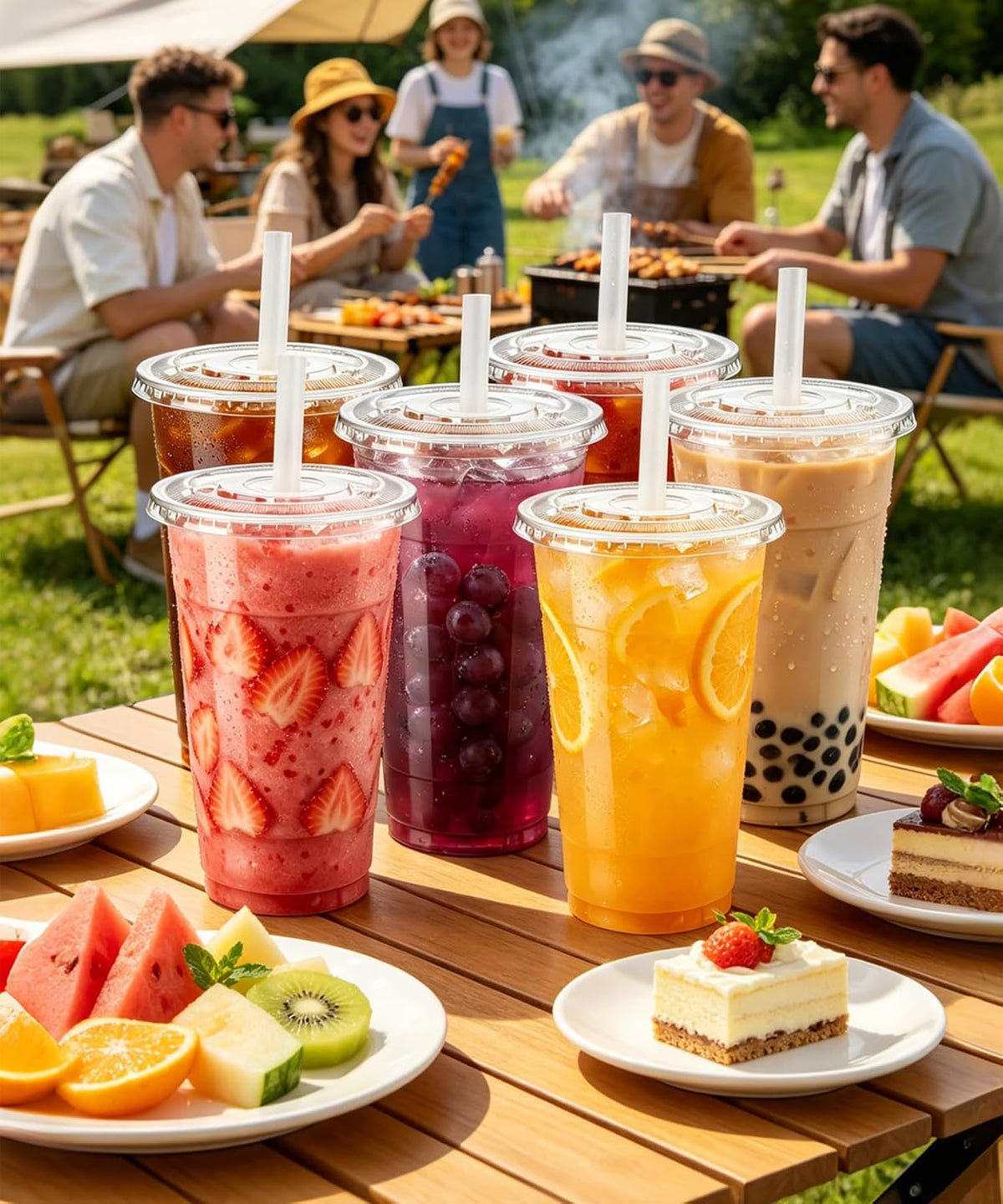 Ginkgo 50 Pack 20 oz Plastic Iced Coffee Cups with Lids and Straws