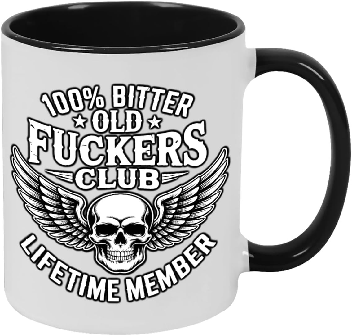 Old Fuckers Club, 100% Bitter Lifetimes Member travel coffee mug with handle
