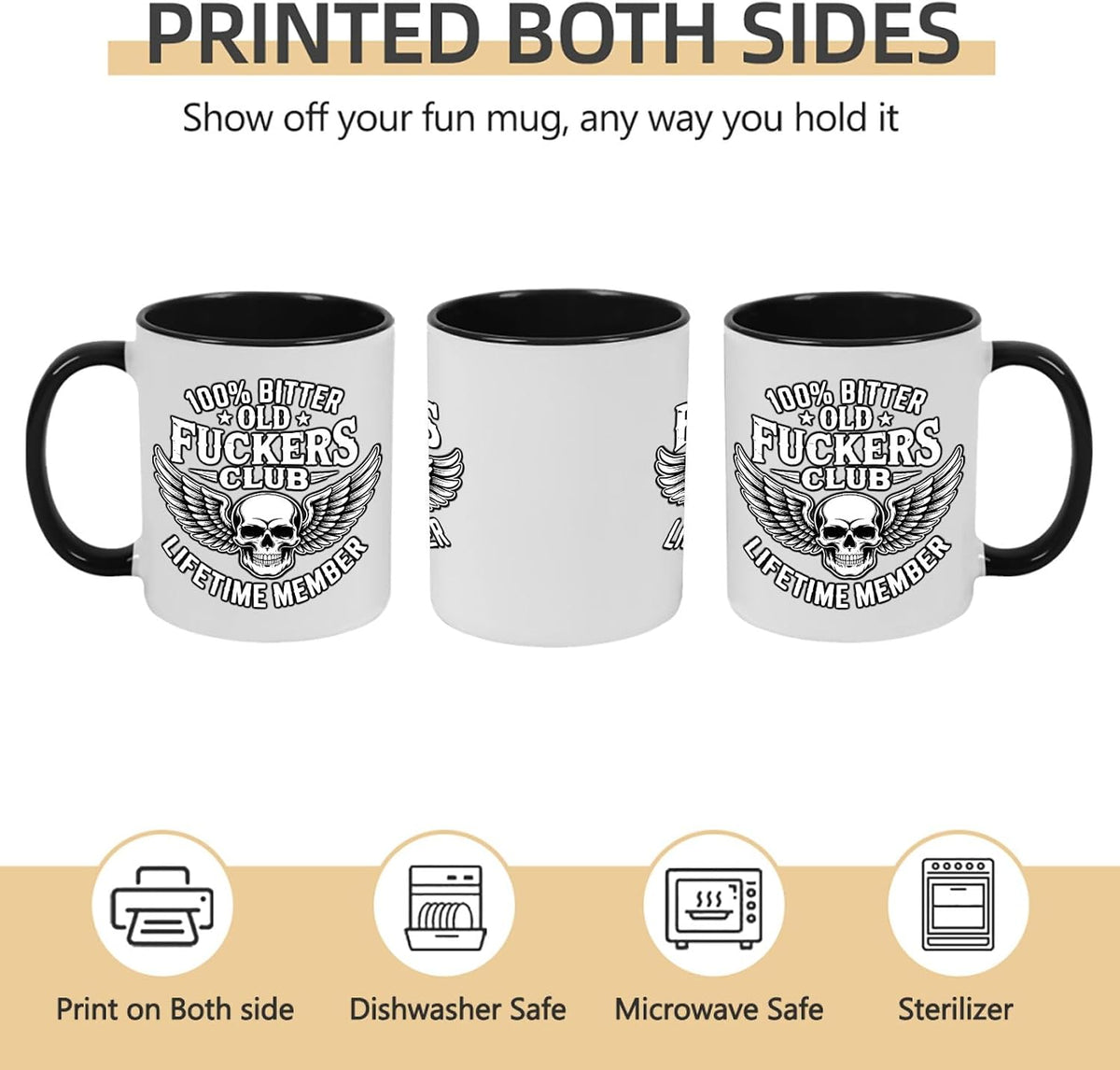 Old Fuckers Club, 100% Bitter Lifetimes Member travel coffee mug with handle