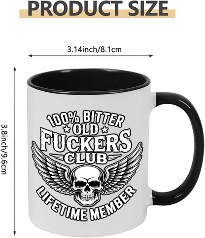 Old Fuckers Club, 100% Bitter Lifetimes Member travel coffee mug with handle