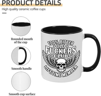 Old Fuckers Club, 100% Bitter Lifetimes Member travel coffee mug with handle