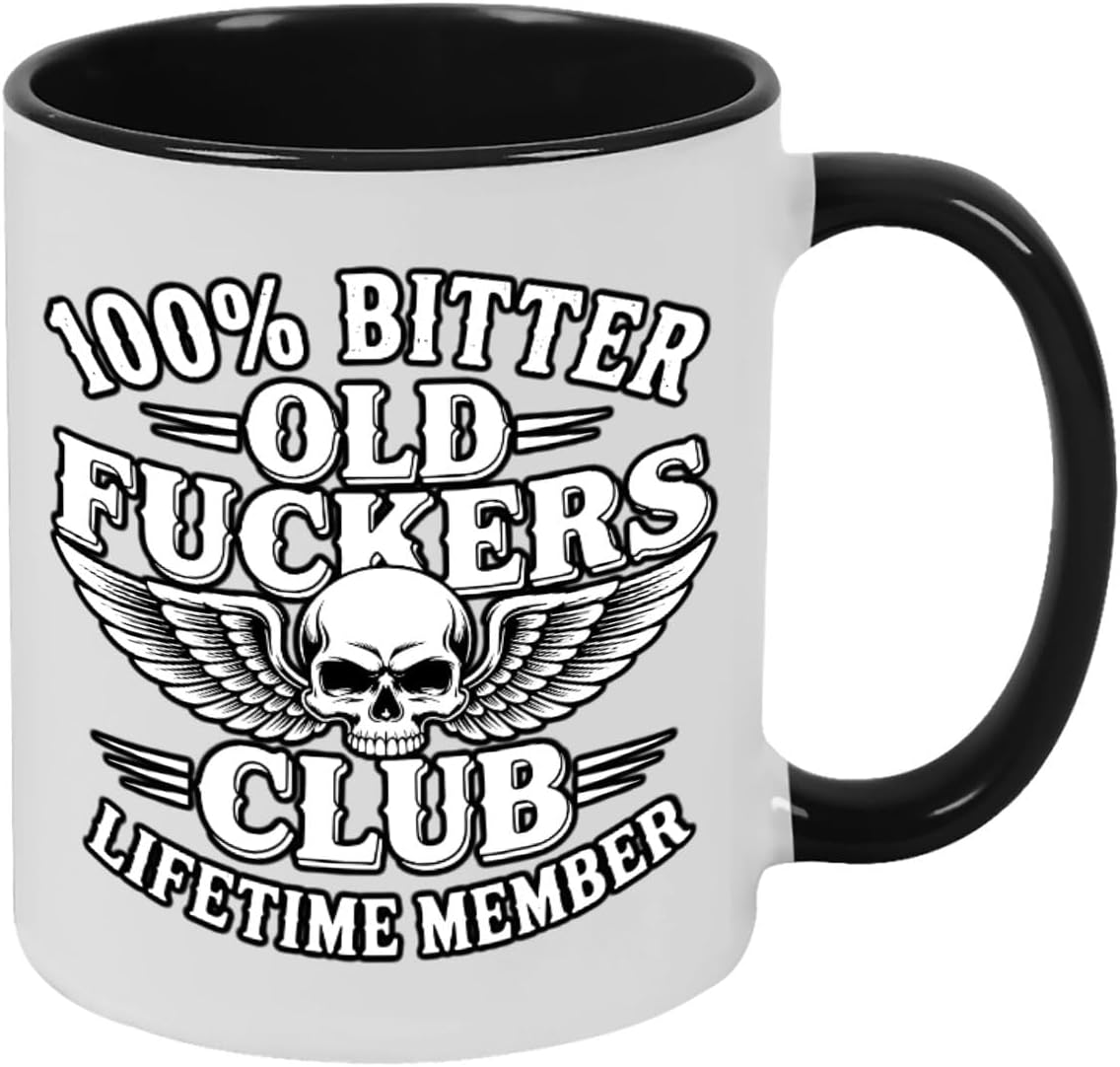 Old Fuckers Club, 100% Bitter Lifetimes Member travel coffee mug with handle