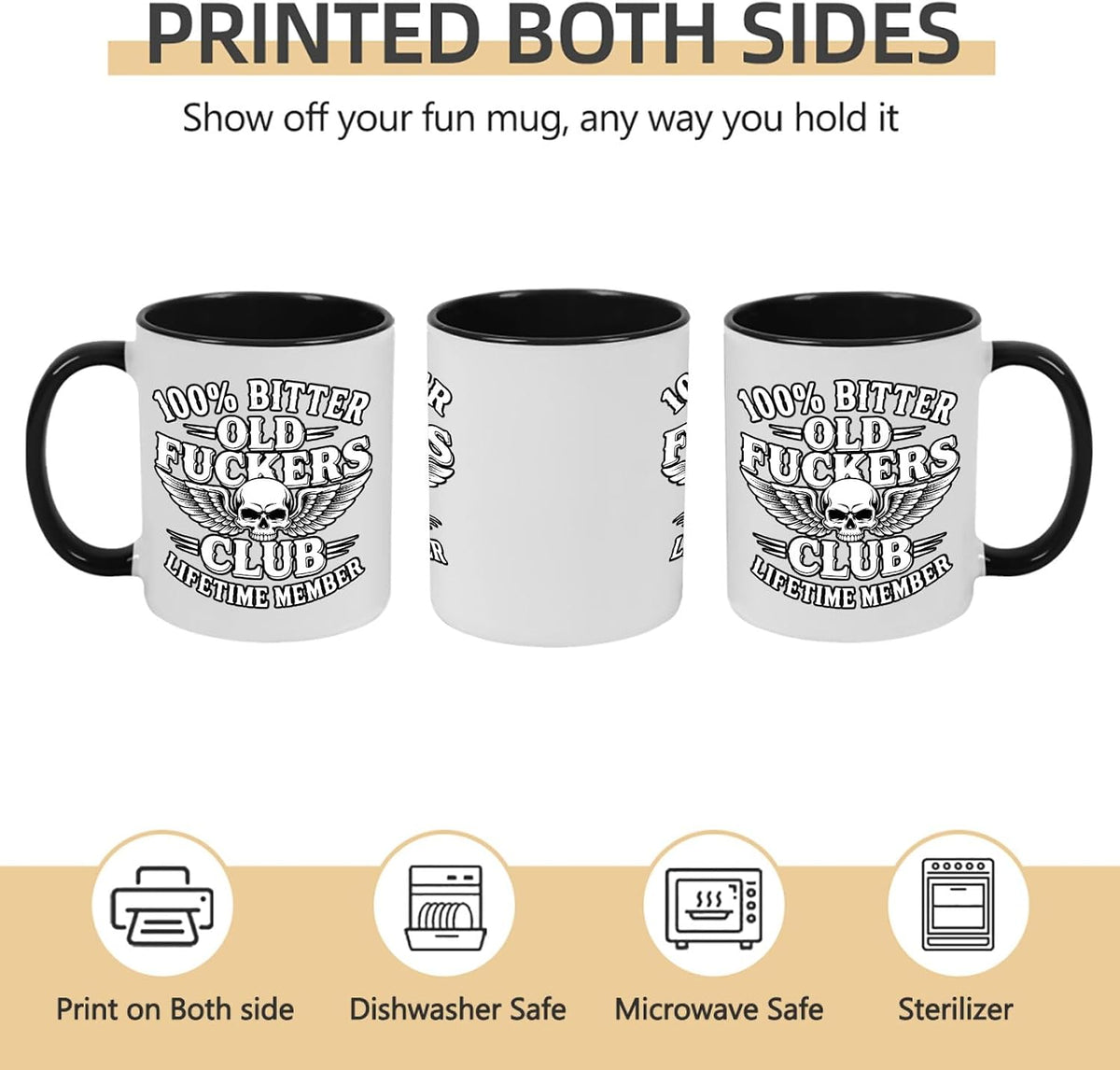 Old Fuckers Club, 100% Bitter Lifetimes Member travel coffee mug with handle