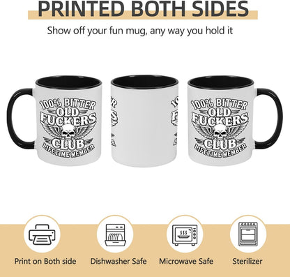 Old Fuckers Club, 100% Bitter Lifetimes Member travel coffee mug with handle