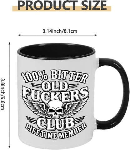 Old Fuckers Club, 100% Bitter Lifetimes Member travel coffee mug with handle