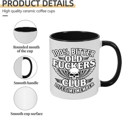 Old Fuckers Club, 100% Bitter Lifetimes Member travel coffee mug with handle