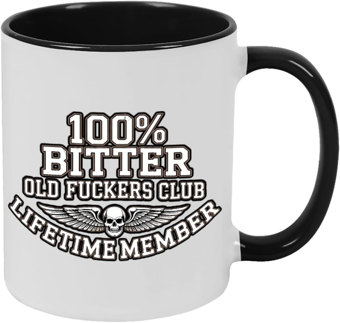 Old Fuckers Club, 100% Bitter Lifetimes Member travel coffee mug with handle